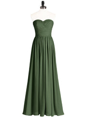 Strapless Cross-pleated Full Length Bridesmaid Gown-Olive Green