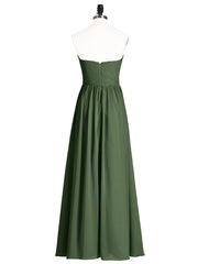 Strapless Cross-pleated Full Length Bridesmaid Gown-Olive Green