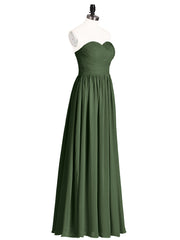 Strapless Cross-pleated Full Length Bridesmaid Gown-Olive Green