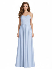 Strapless Cross-pleated Full Length Bridesmaid Gown-Sky Blue