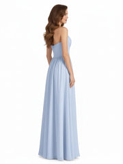 Strapless Cross-pleated Full Length Bridesmaid Gown-Sky Blue