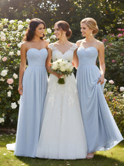 Strapless Cross-pleated Full Length Bridesmaid Gown-Sky Blue