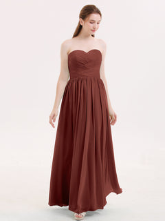 Strapless Cross-pleated Full Length Bridesmaid Gown-Terracotta