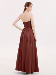 Strapless Cross-pleated Full Length Bridesmaid Gown-Terracotta Plus Size