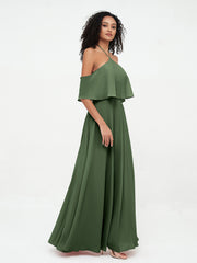 Halter Off the Shoulder Max Dresses with Pockets-Olive Green Plus Size