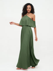 Halter Off the Shoulder Max Dresses with Pockets-Olive Green Plus Size