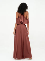 Halter Off the Shoulder Max Dresses with Pockets-Terracotta