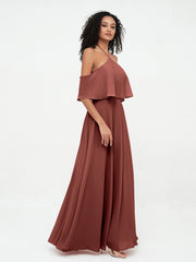 Halter Off the Shoulder Max Dresses with Pockets-Terracotta Plus Size
