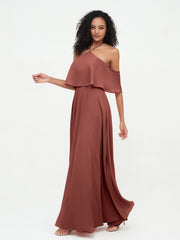 Halter Off the Shoulder Max Dresses with Pockets-Terracotta Plus Size
