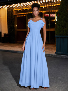 Spaghetti Strap Chiffon Bridesmaid Gowns-Blue