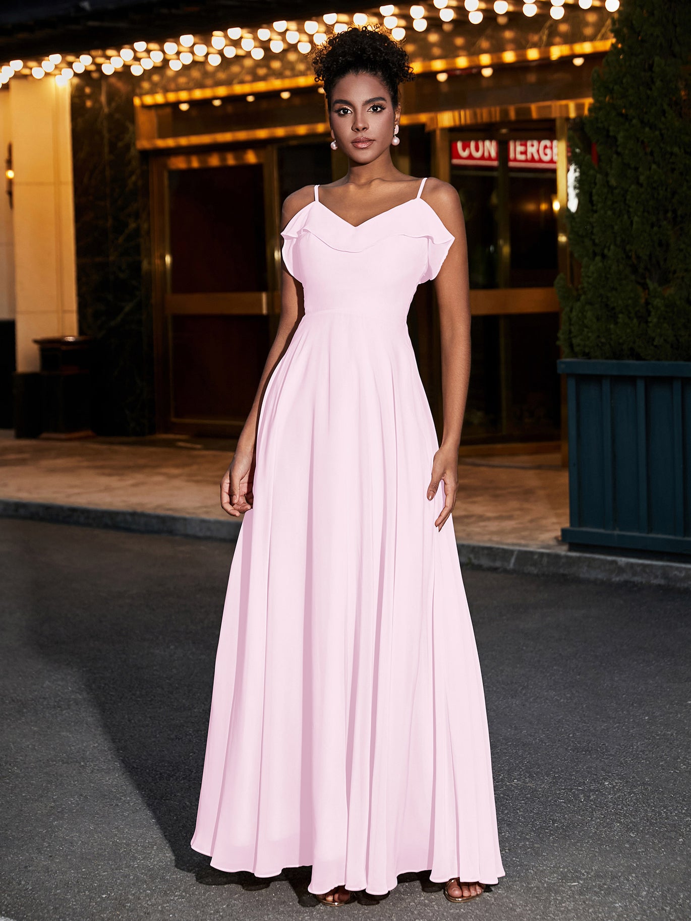 green emerald velvet dress BABARONI Spaghetti Strap Chiffon Bridesmaid Gowns-Lilac, Lilac / US0