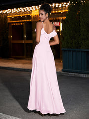 Spaghetti Strap Chiffon Bridesmaid Gowns-Blushing Pink