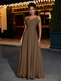 Spaghetti Strap Chiffon Bridesmaid Gowns-Brown