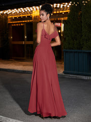 Spaghetti Strap Chiffon Bridesmaid Gowns-Burgundy