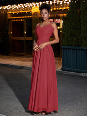 Spaghetti Strap Chiffon Bridesmaid Gowns-Burgundy
