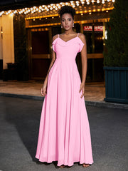 Spaghetti Strap Chiffon Bridesmaid Gowns-Candy Pink