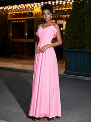 Spaghetti Strap Chiffon Bridesmaid Gowns-Candy Pink