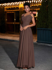 Spaghetti Strap Chiffon Bridesmaid Gowns-Chocolate