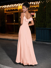 Spaghetti Strap Chiffon Bridesmaid Gowns-Coral