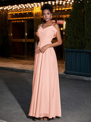 Spaghetti Strap Chiffon Bridesmaid Gowns-Coral