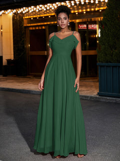 Spaghetti Strap Chiffon Bridesmaid Gowns-Dark Green