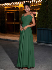 Spaghetti Strap Chiffon Bridesmaid Gowns-Dark Green