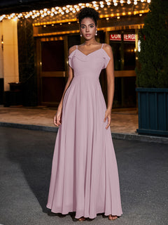 Spaghetti Strap Chiffon Bridesmaid Gowns-Dusk