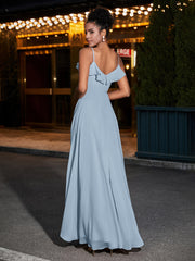 Spaghetti Strap Chiffon Bridesmaid Gowns-Dusty Blue
