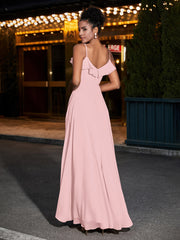 Spaghetti Strap Chiffon Bridesmaid Gowns-Dusty Rose