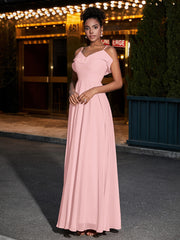 Spaghetti Strap Chiffon Bridesmaid Gowns-Dusty Rose