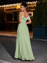 Spaghetti Strap Chiffon Bridesmaid Gowns-Dusty Sage