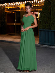 Spaghetti Strap Chiffon Bridesmaid Gowns-Emerald