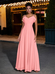 Spaghetti Strap Chiffon Bridesmaid Gowns-Flamingo