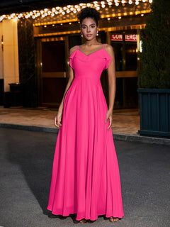 Spaghetti Strap Chiffon Bridesmaid Gowns-Fuchsia