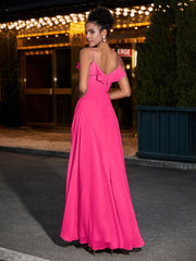 Spaghetti Strap Chiffon Bridesmaid Gowns-Fuchsia