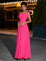 Spaghetti Strap Chiffon Bridesmaid Gowns-Fuchsia