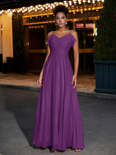 Spaghetti Strap Chiffon Bridesmaid Gowns-Grape