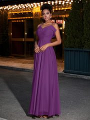 Spaghetti Strap Chiffon Bridesmaid Gowns-Grape