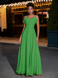 Spaghetti Strap Chiffon Bridesmaid Gowns-Green