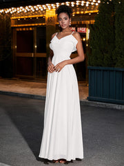 Spaghetti Strap Chiffon Bridesmaid Gowns-Ivory