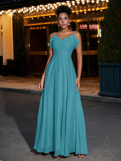 Spaghetti Strap Chiffon Bridesmaid Gowns-Jade