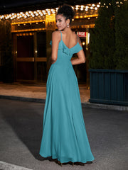Spaghetti Strap Chiffon Bridesmaid Gowns-Jade