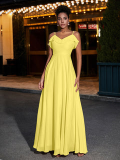 Spaghetti Strap Chiffon Bridesmaid Gowns-Lemon