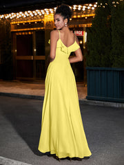 Spaghetti Strap Chiffon Bridesmaid Gowns-Lemon