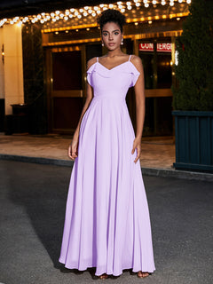 Spaghetti Strap Chiffon Bridesmaid Gowns-Lilac