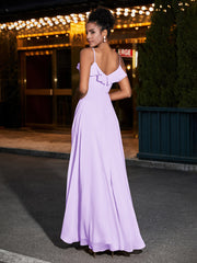 Spaghetti Strap Chiffon Bridesmaid Gowns-Lilac