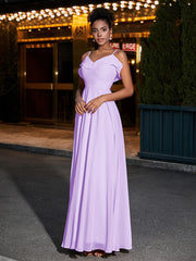 Spaghetti Strap Chiffon Bridesmaid Gowns-Lilac