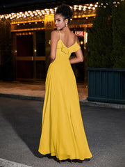 Spaghetti Strap Chiffon Bridesmaid Gowns-Marigold