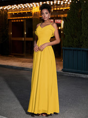 Spaghetti Strap Chiffon Bridesmaid Gowns-Marigold