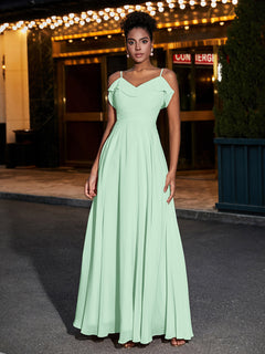 Spaghetti Strap Chiffon Bridesmaid Gowns-Mint Green